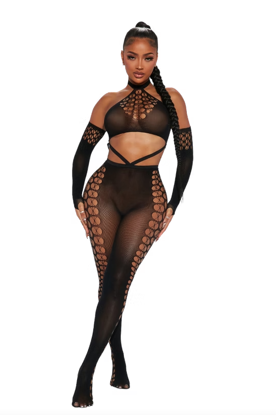 Boyun Detaylı Fileli Vücut Çorabı